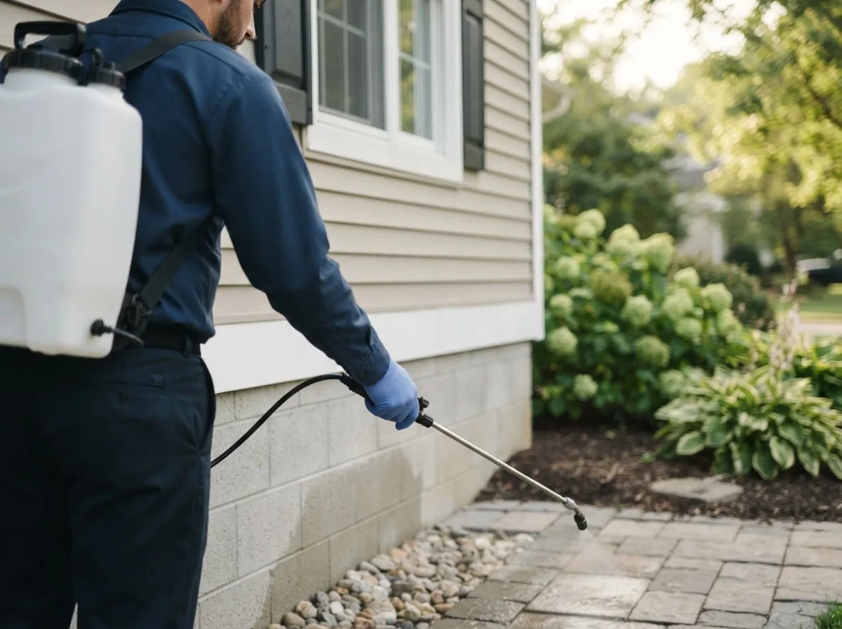 Pest control technician inspecting a home in Franklinville, NJ
